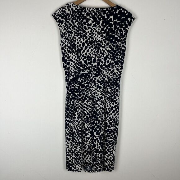 Ralph Lauren Navy Blue White Mod Spotted Surplice Shirred Dress 6 Excellent​​​ - Picture 2 of 4